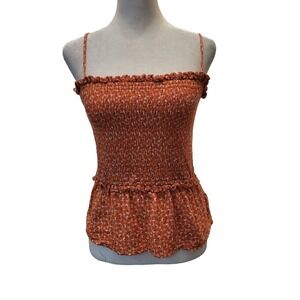 Paper Crane Crop Top Women's Sz M Peplum Smocked Orange Tiered Tank 0573